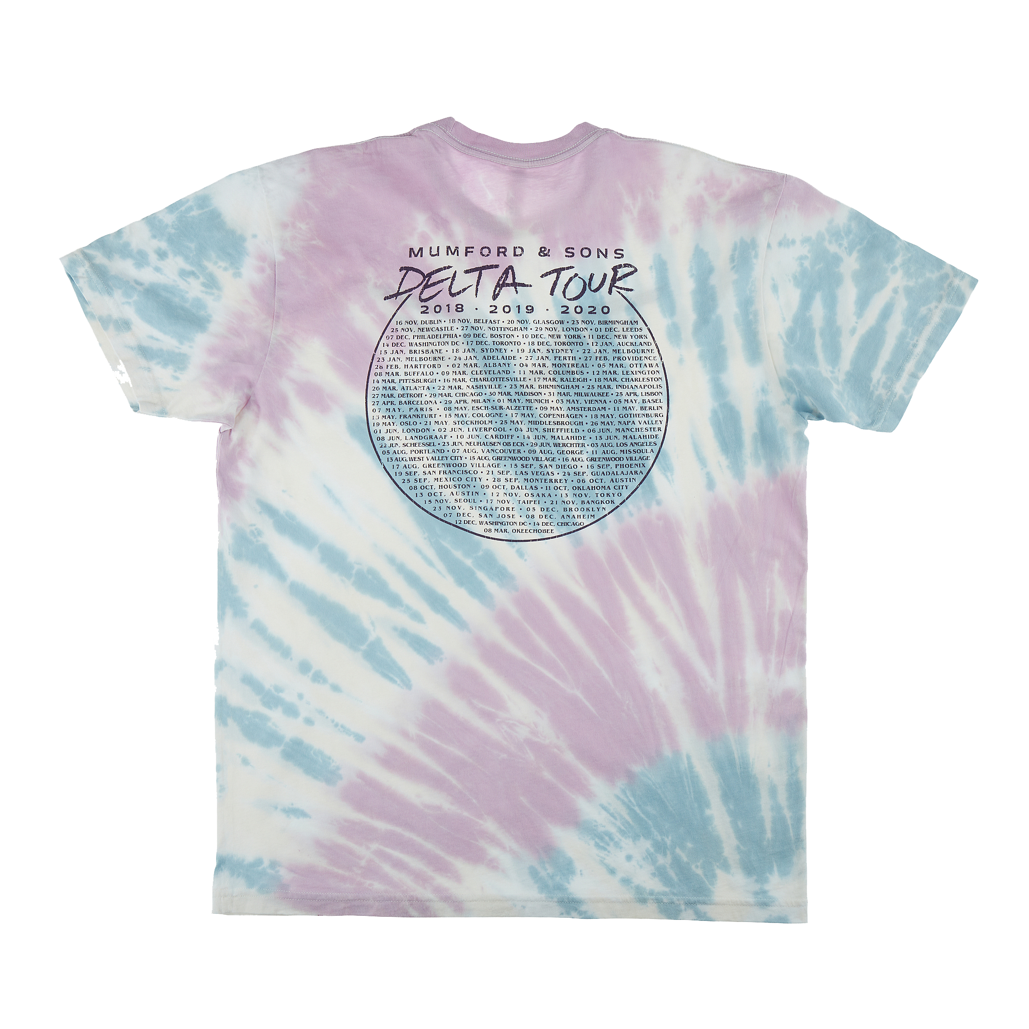 Mumford & Sons  - Pink & Blue Tie Dye Delta Tour Print T-shirt 