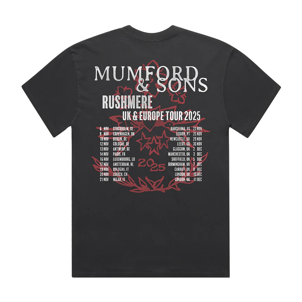 Mumford & Sons - Black UK & EU Tour 2025 Stamp Print T-Shirt