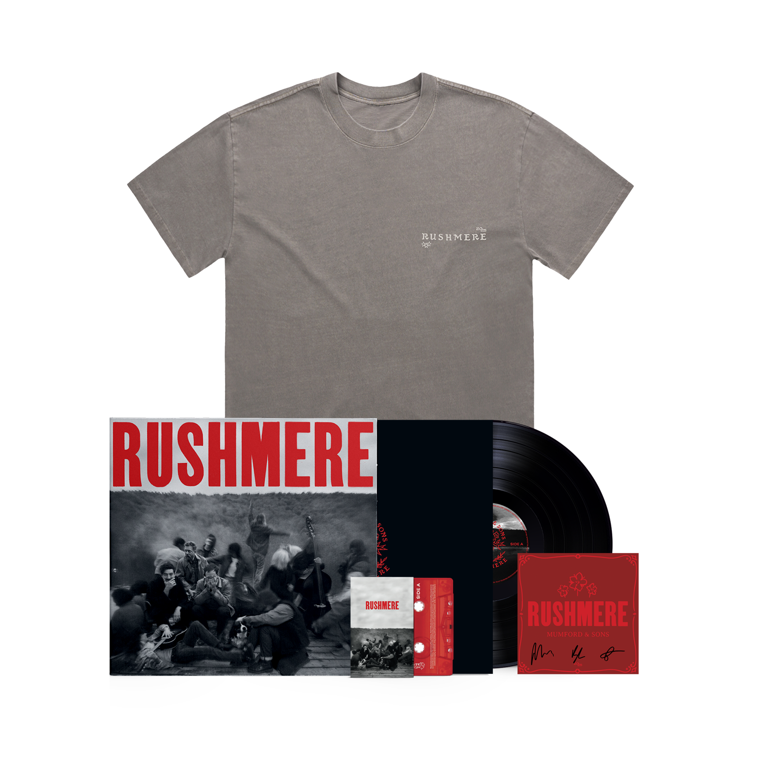 Recycled Black Vinyl LP & Dark Grey Stamp Print T-Shirt & Cassette & Signed Art Card