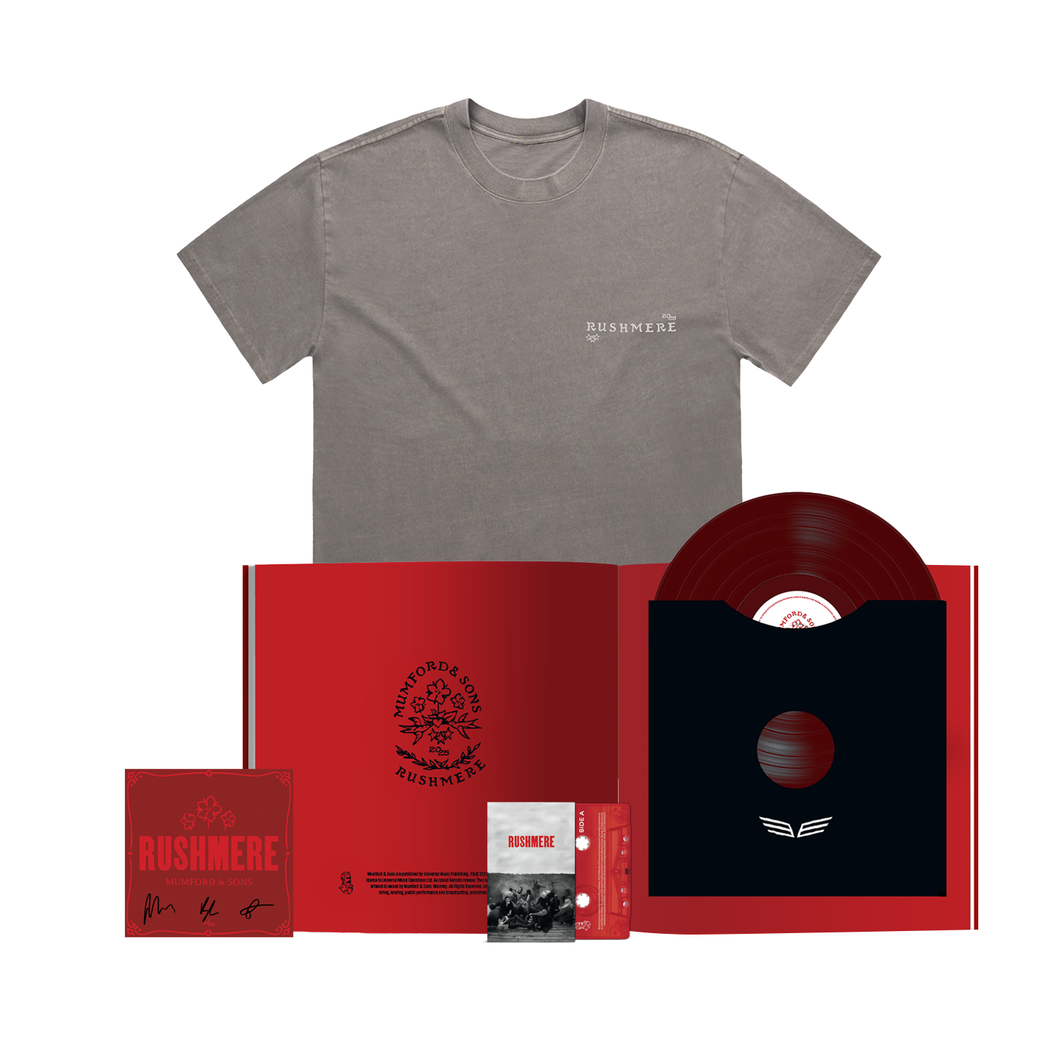 'Almost Places Recycled Red Vinyl', Dark Grey Stamp Print T-Shirt,  Cassette & Signed Art Card