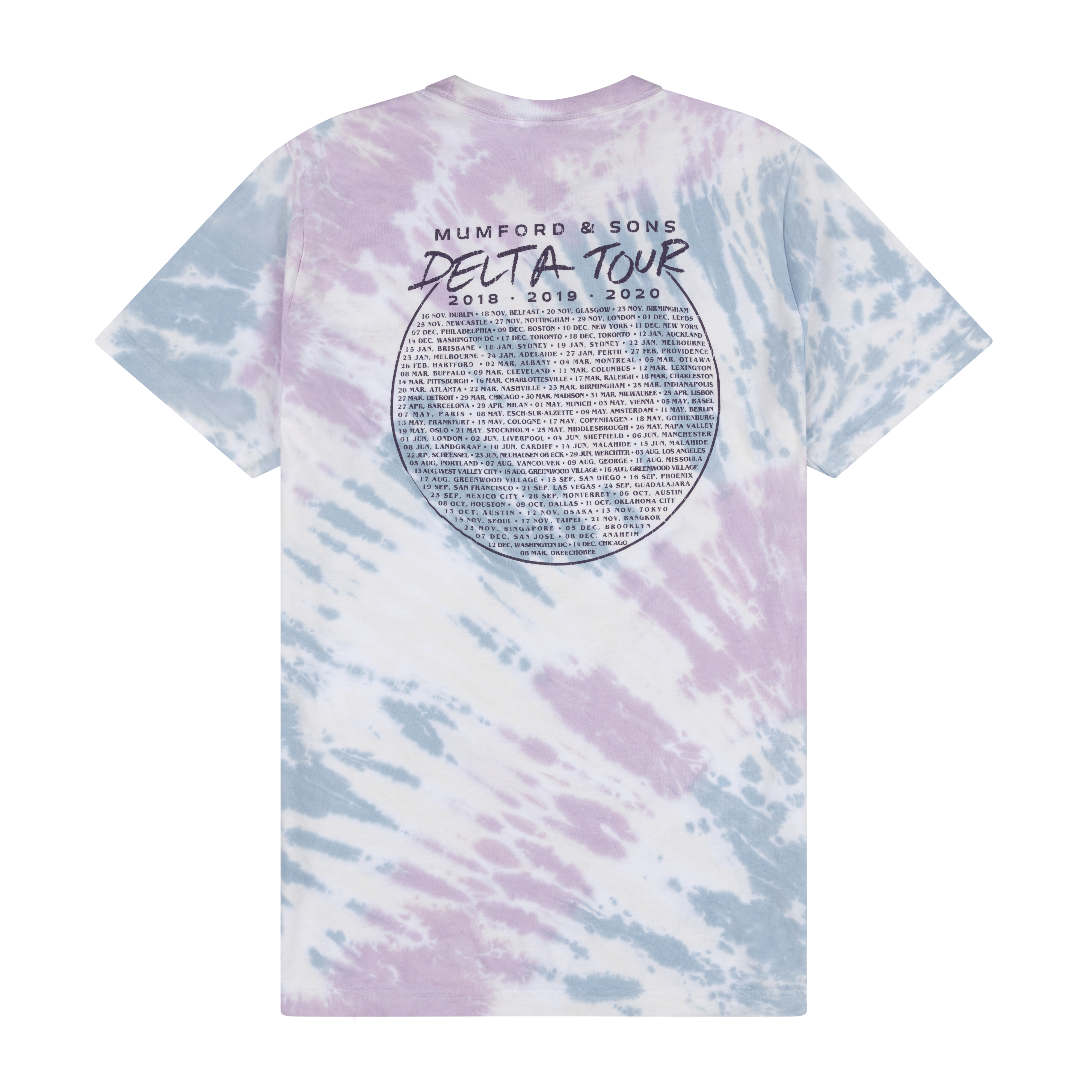 Mumford & Sons  - Pink & Blue Tie Dye Delta Tour Print T-shirt 