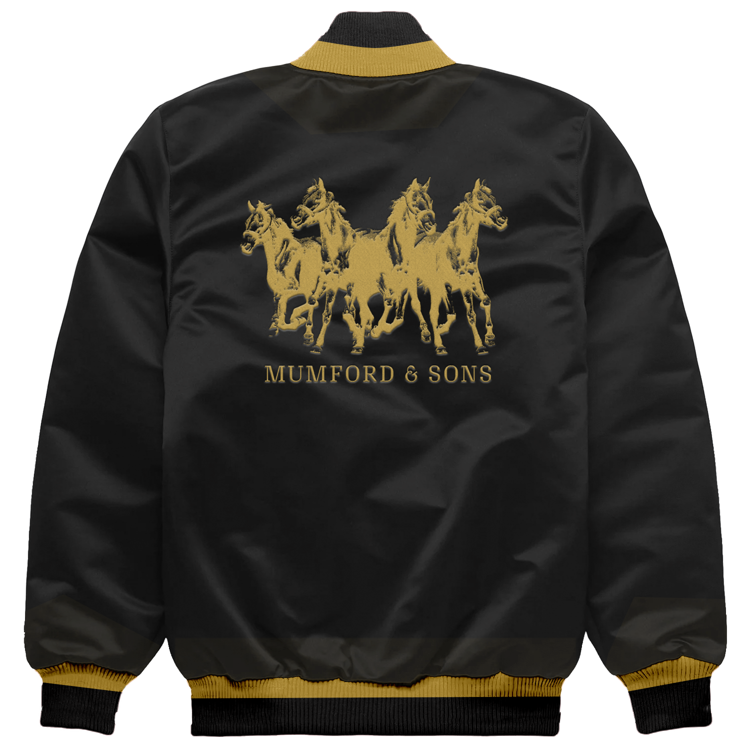 Mumford & Sons - Black / Gold Horses Bomber Jacket